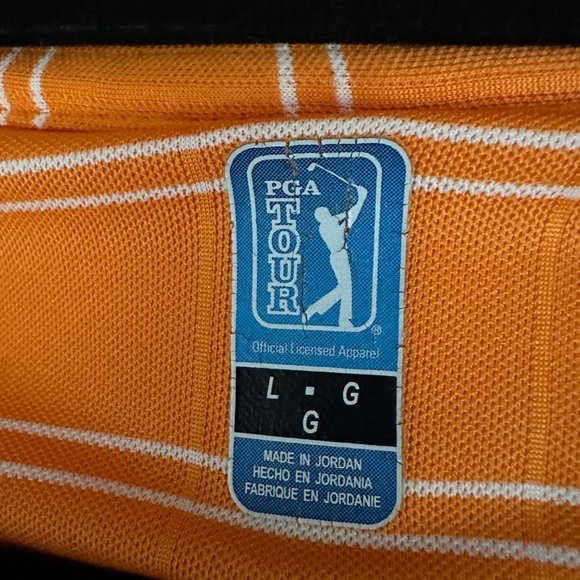 Official PGA Tour Apparel mens sz L orange striped collared 3 button golf shirt - Picture 5 of 8